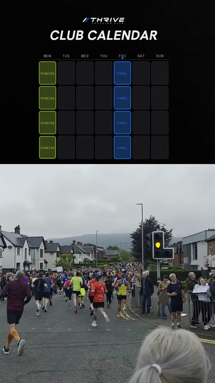 The Thrive Coaching Club monthly calendar and a Belfast running event, from the Club film